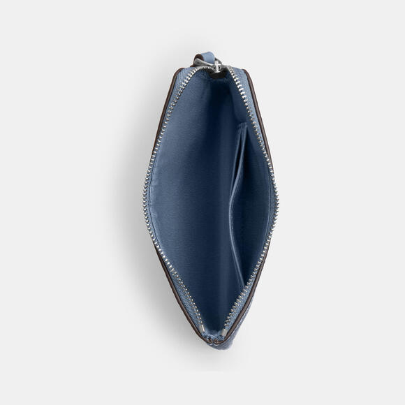 💙Coach NWTChambray Blue Corner Zip Wristlet In Signature Canvas/Silver Hardware - Picture 2 of 8